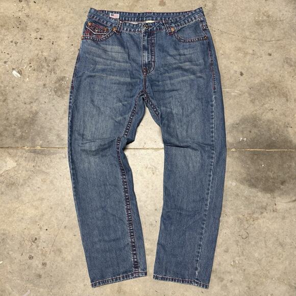 Vintage Mens Red Stitched Joey Super T True Religion Jeans Size 38x31 - Picture 5 of 8